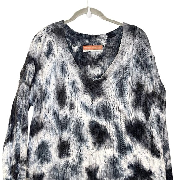 Anthropologie Pilcro Joni Tie-Dye Chunky Cable Knit Sweater Navy Blue White XS - Picture 4 of 9